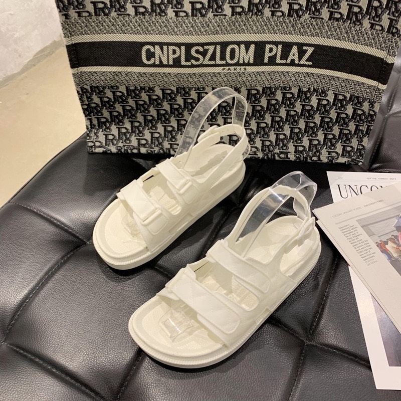 (3 Màu) Sandal nữ 2 quai ngang kẻ caro cá tính