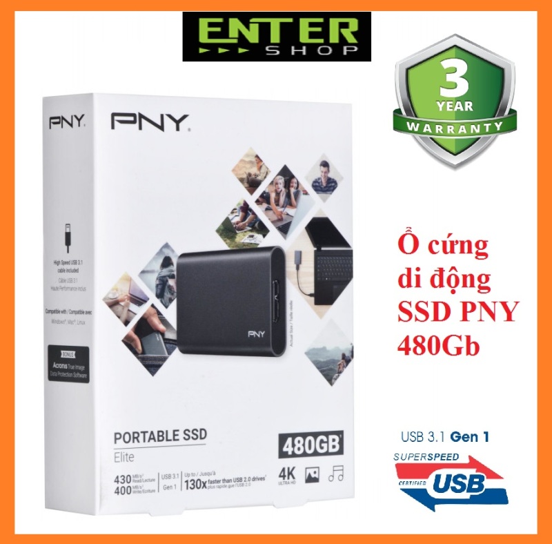 Bảng giá [HCM]Ổ cứng SSD di động PNY Elite 480Gb Usb 3.1 gen 1 Phong Vũ