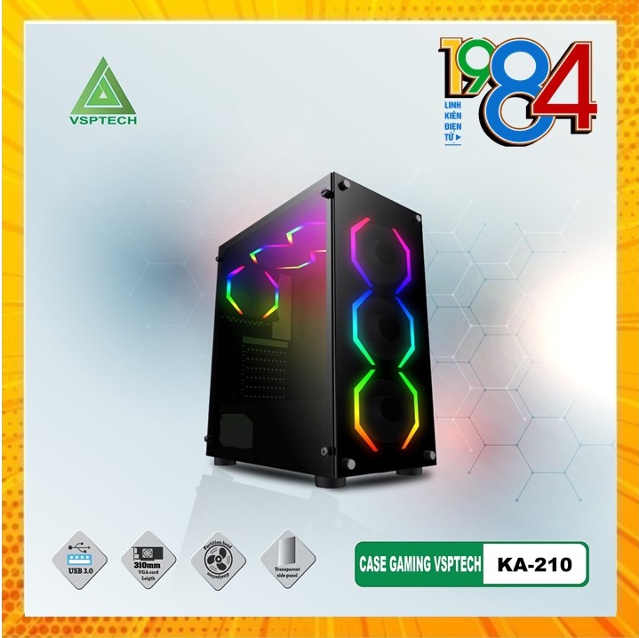 Case VSP KA-210 Chuẩn ATX (Case 2 mặt kính cường lực)
