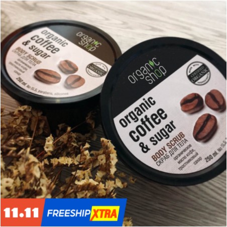 [HCM] Tẩy da chết Body Organic Shop chiết xuất từ Cà phê thơm dịu tẩy da chết làm sạch sâu mềm mịn 100gr