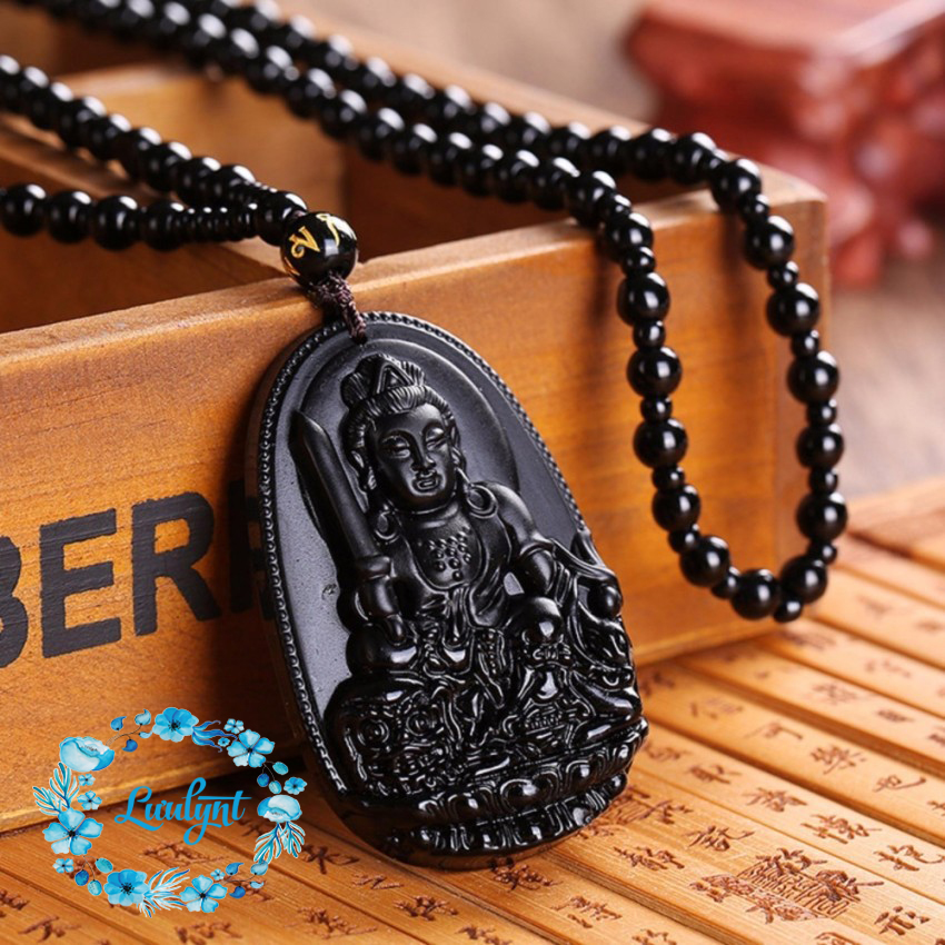 ⚡Video Thật⚡ Bộ sản phẩm : Mặt Phật + Dây -  Mặt phật bản mệnh 12 tuổi size 4.7cm x 3cm / Chất liệu Đá Obsidian bóng đẹp