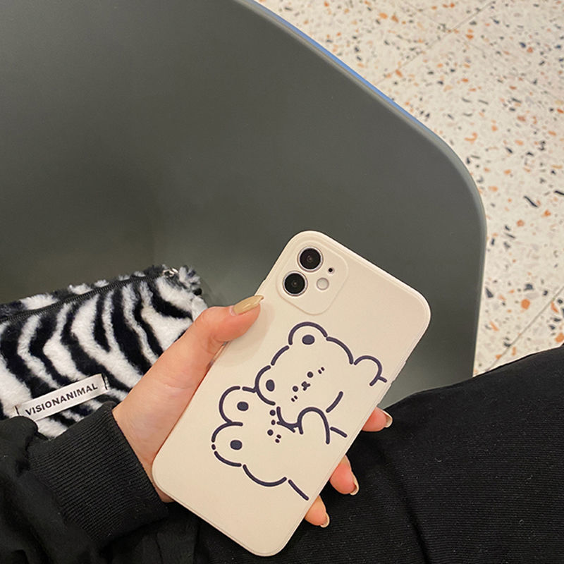 Ốp Lưng Silicon Màu Bảo Vệ CAMERA Couple Bear