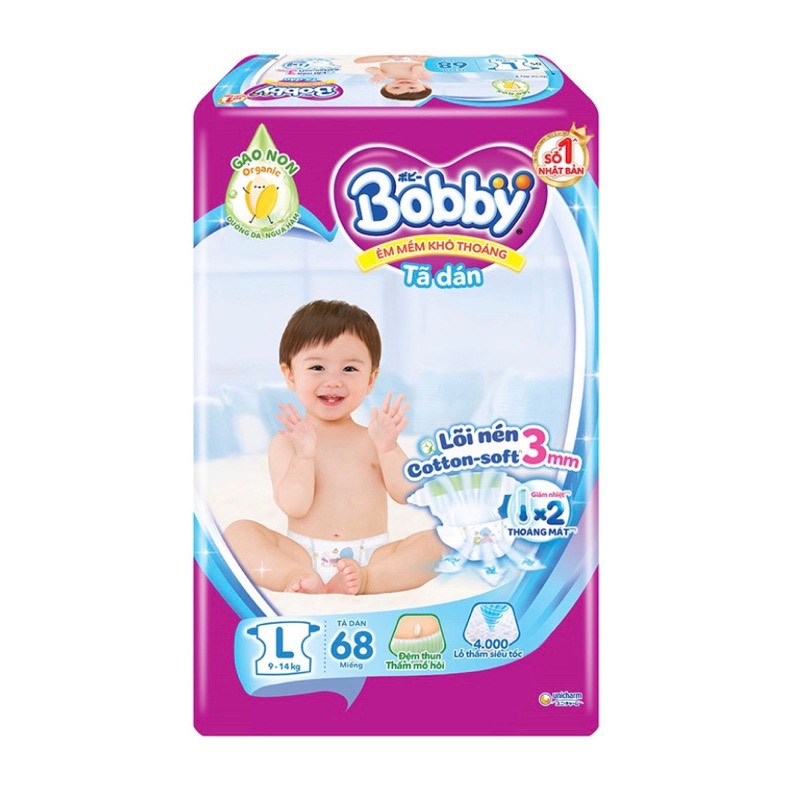 Bỉm tã dán siêu mỏng Bobby Fresh L68 ( từ 9-14kg) - HSD luôn mới