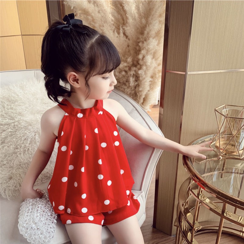 Bộ bé gái chấm bi đỏ sát nách XHN838