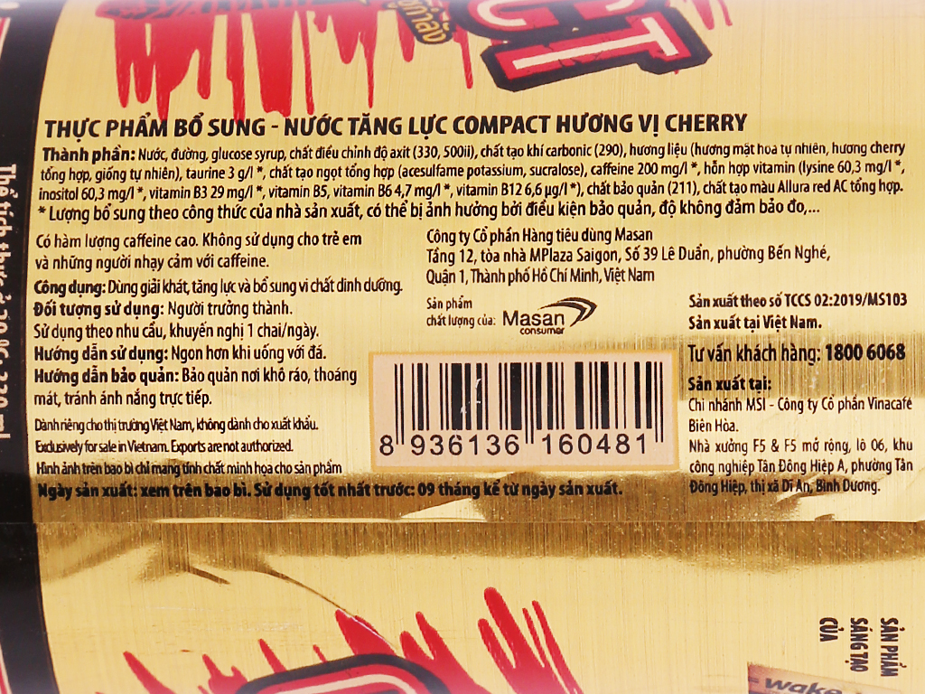 Lốc 6 Chai Nước Tăng Lực Compact Cherry Chai 330ml