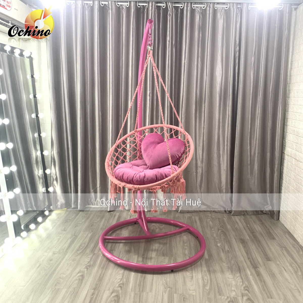 ( FREE SHIP ) Xích Đu Macrame Bắc Âu Đan Dây (Gồm cả Cần Treo và Đệm Gối trái tim)