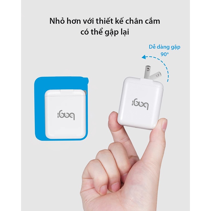 Củ sạc nhanh Bagi 30W 2 cổng USB Type-C PD30W