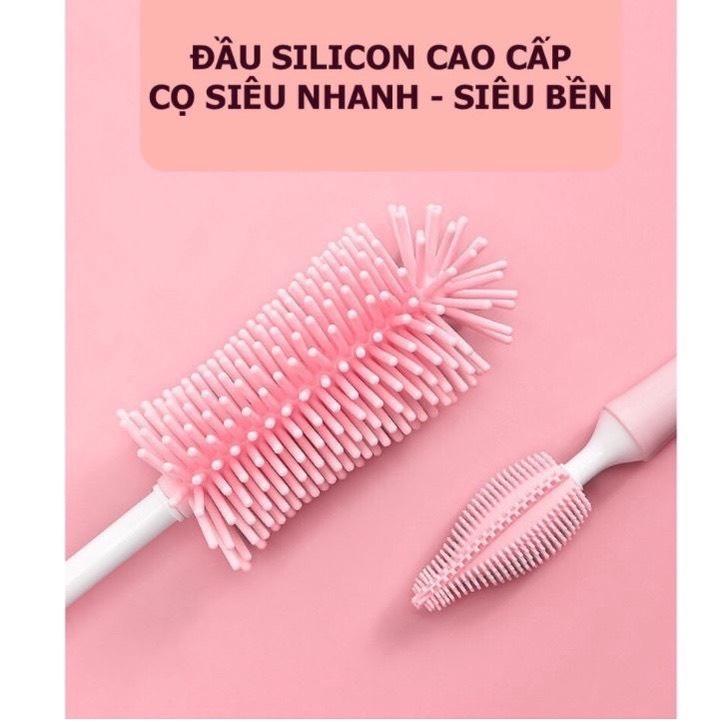 Cọ bình sữa và núm ti silicon cao cấp bộ 2 chi tiết