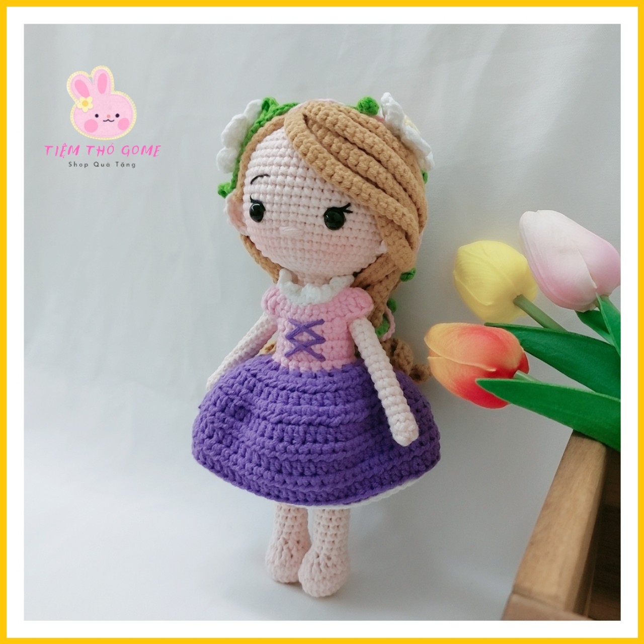Búp bê len móc handmade - Công chúa tóc Mây Japunzel