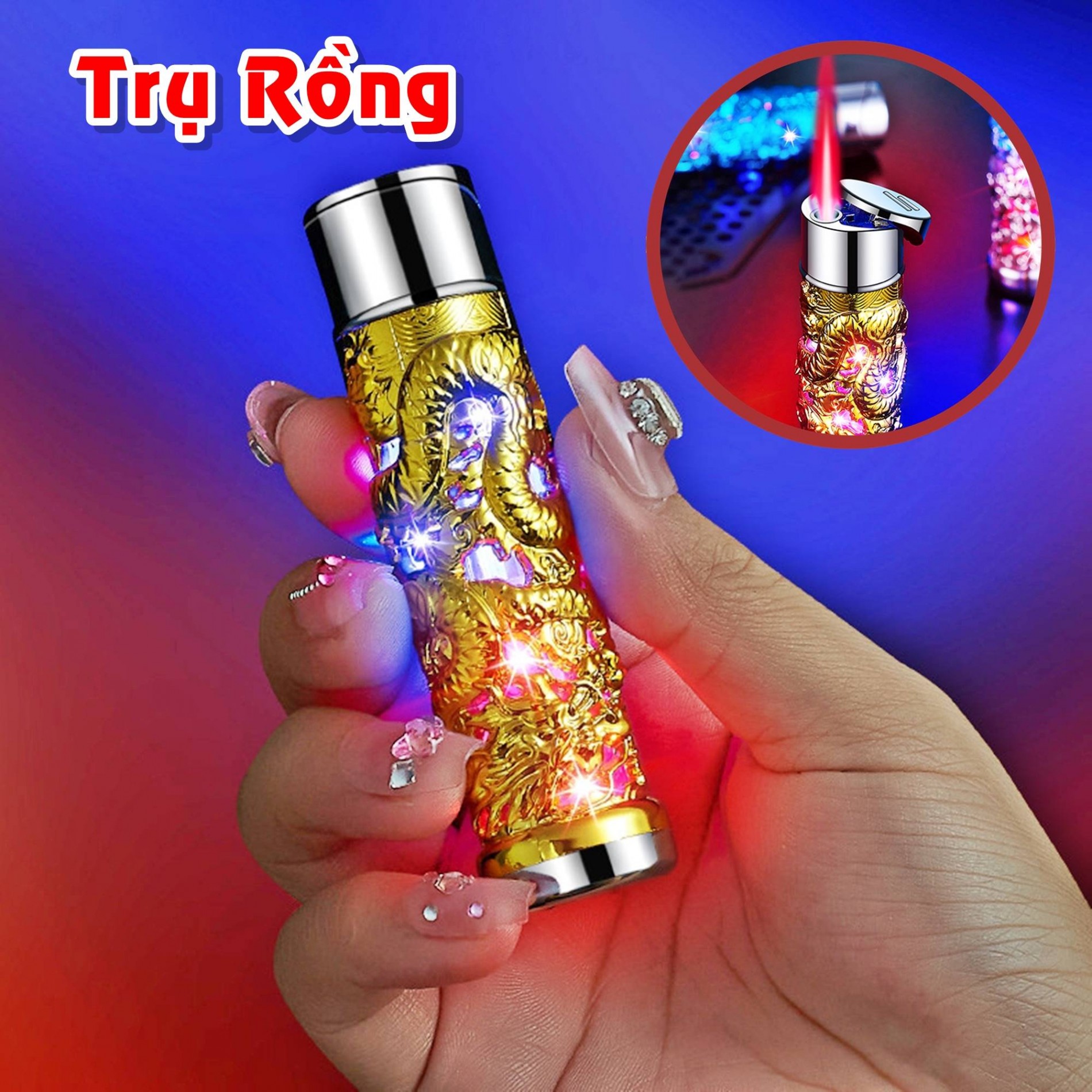 BẬT LỬA KHÈ HÌNH TRỤ RỒNG NỔI (CÓ ĐÈN LED NHẤP NHÁY) FULLBOX