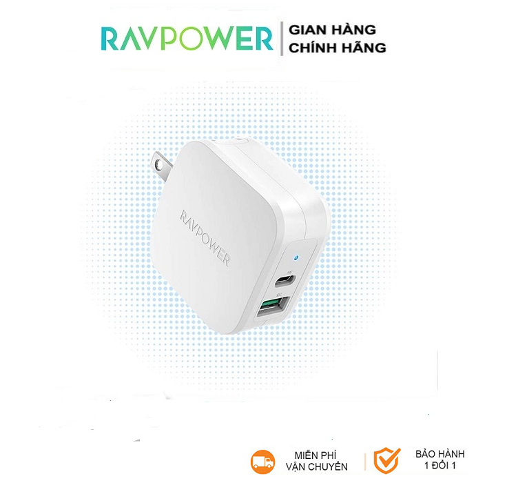 Củ Sạc RAVPower 2 Cổng 18w Usb C + PD RP-PC113
