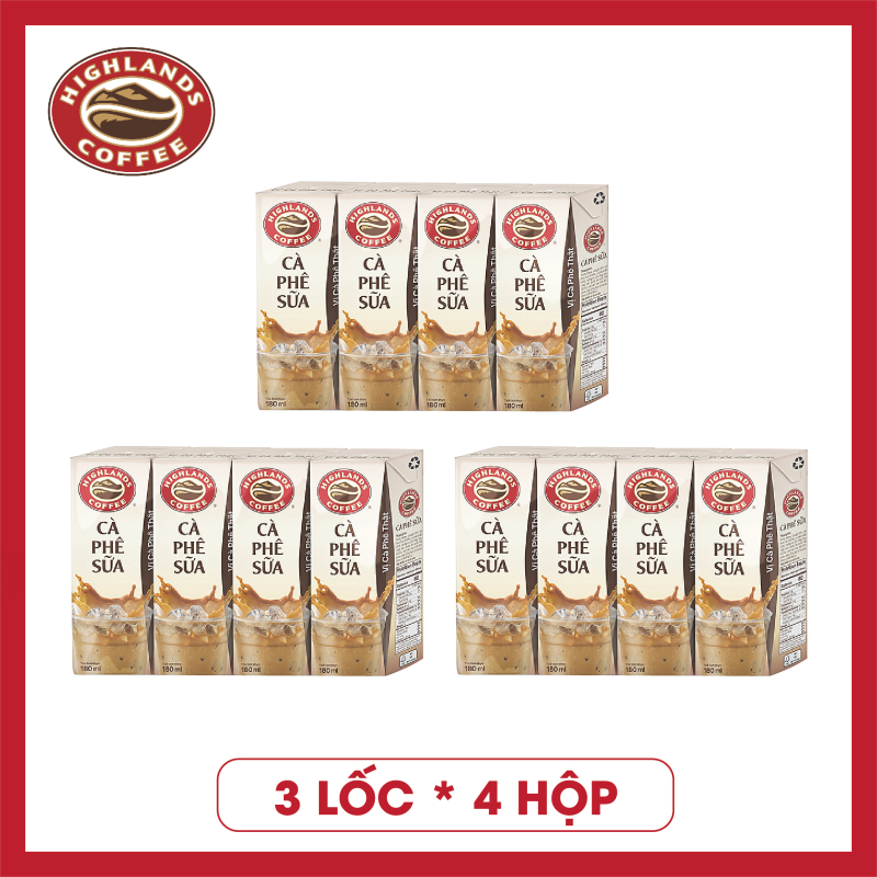 COMBO 3 Lốc *4 hộp cà phê sữa Highlands Coffee Tetra pack (180ml/hộp)