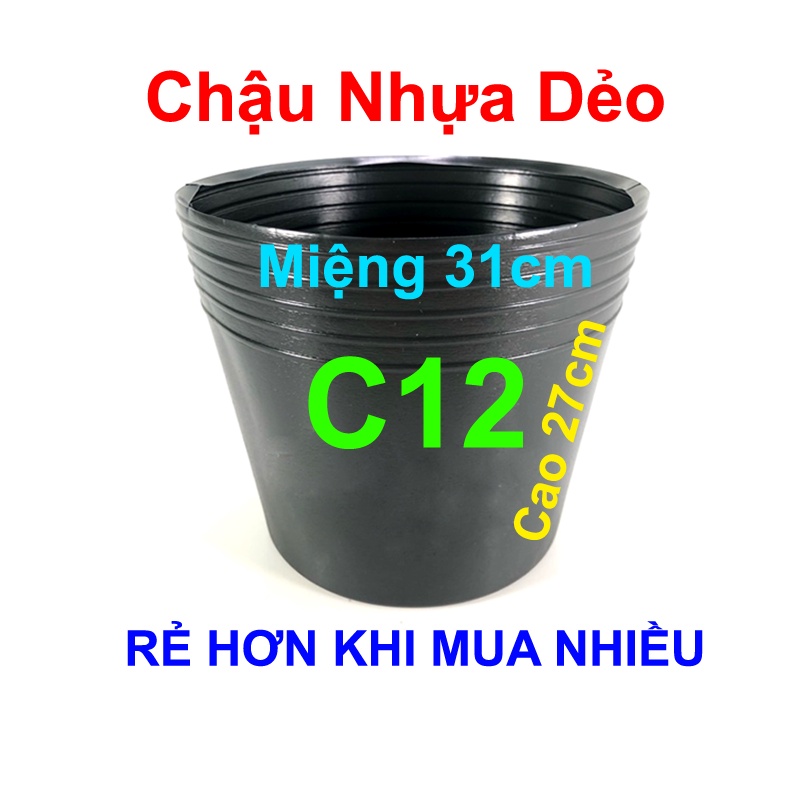Chậu nhựa trồng cây C12 đen dẻo trồng rau, hoa, cây cảnh