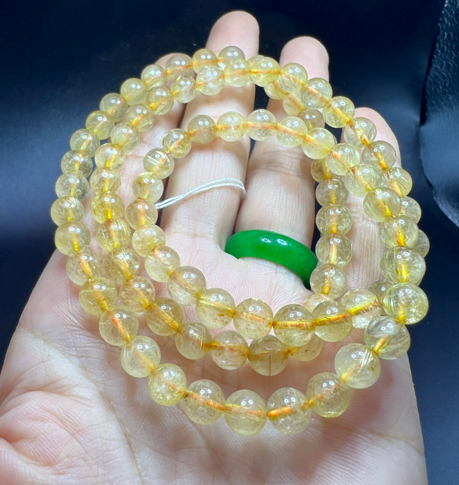 🍁( Bản Vip ) Chuỗi vòng Tay đá thạch anh tóc vàng tự nhiên 6 ly ,chuỗi phong thủy tuyệt đẹp,quà tặng ý nghĩa.