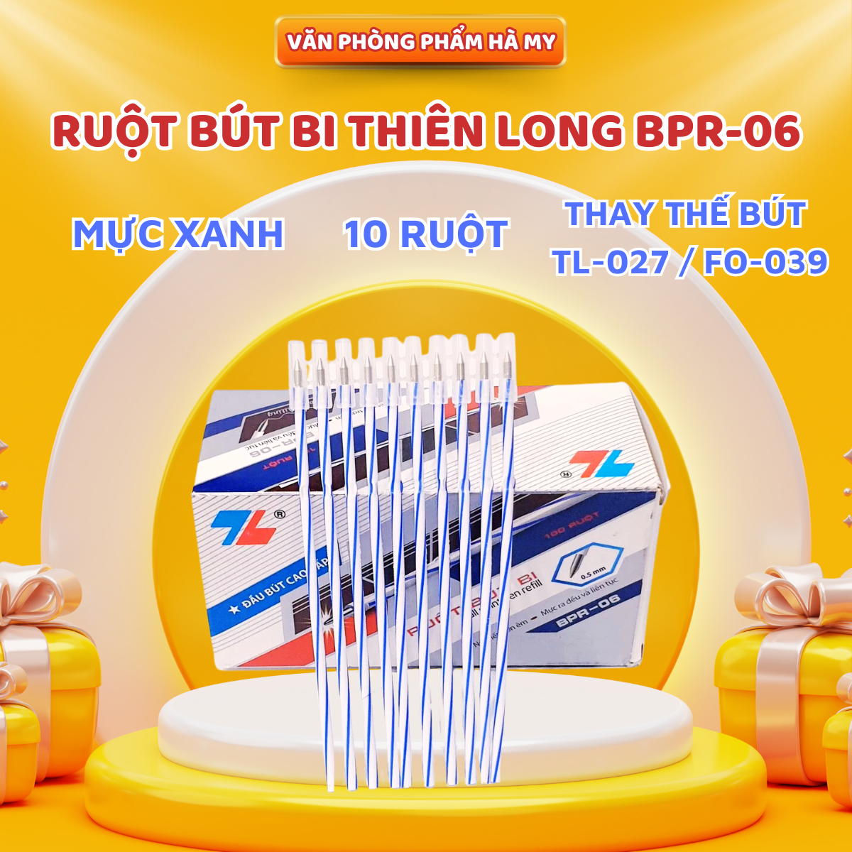 Combo 10 Ống Ruột Bút Bi Thiên Long Officemate Mực Xanh