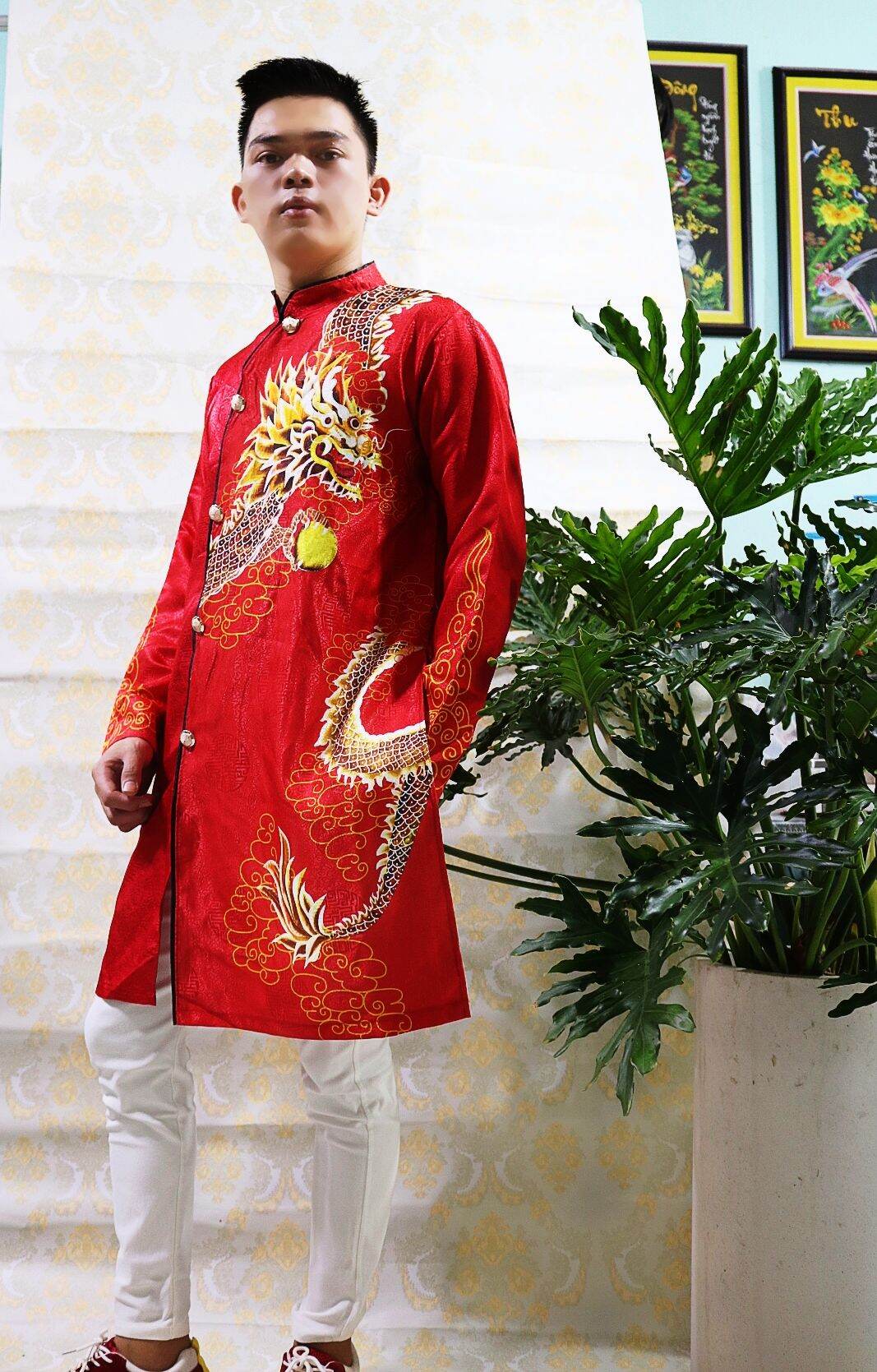 áo dài nam chất vải gấm thương hải