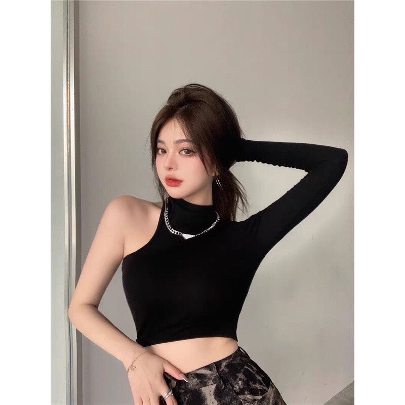 Áo croptop lệch tay cổ lọ sexy