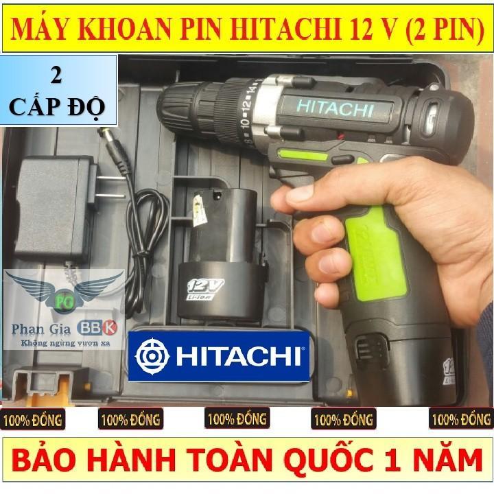 Máy khoan pin, máy bắn vít không dây hitachi 12v, máy khoan cầm tay, máy khoan pin - 2 pin