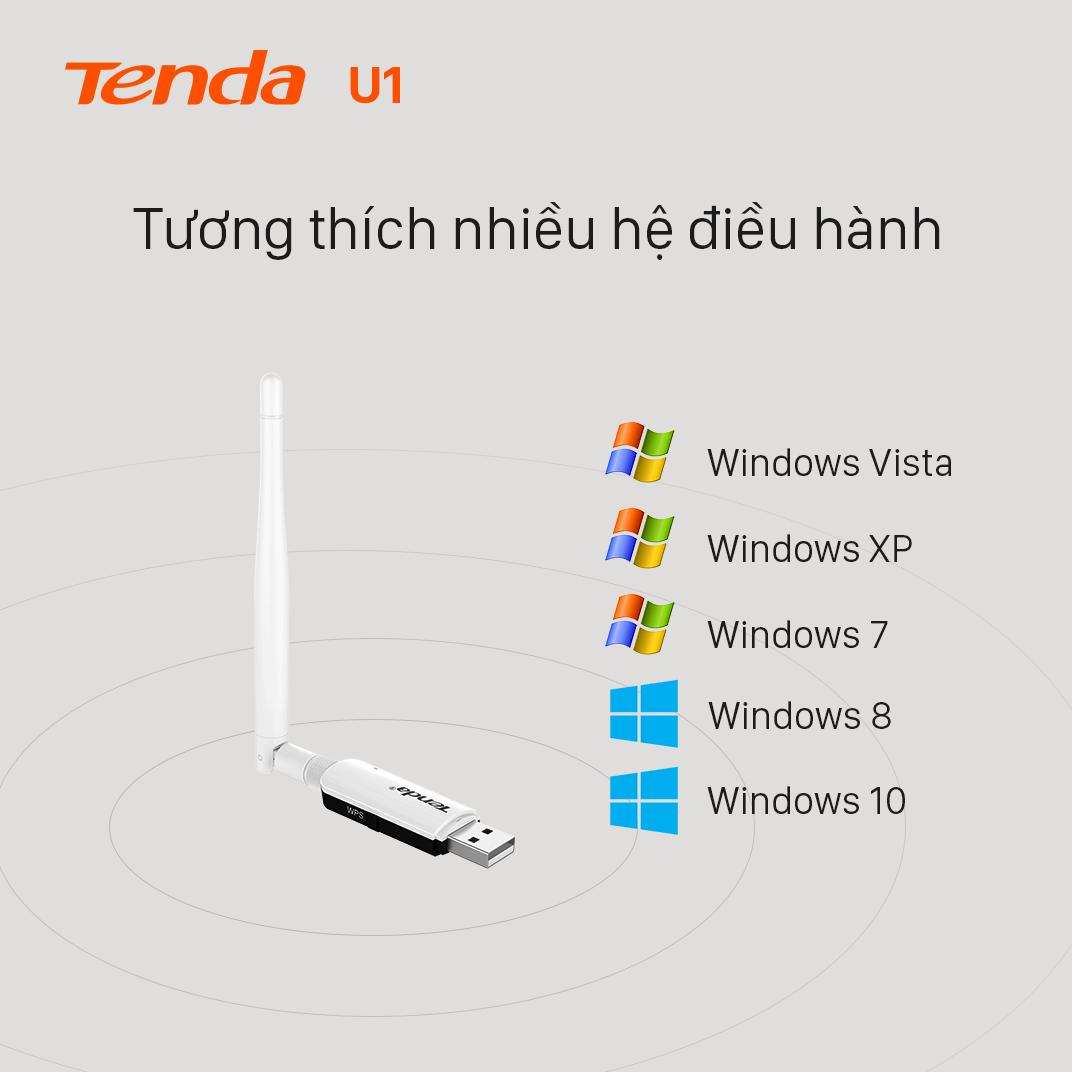 Tenda USB kết nối Wifi 2.4G U1 chuẩn N tốc độ 300Mbps - Hãng phân phối chính thức