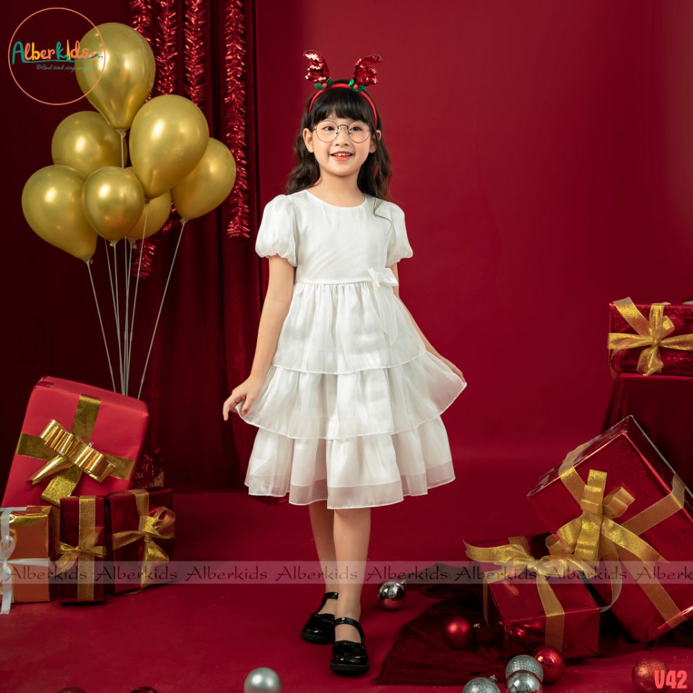 Váy bé gái alberkids công chúa trắng 3 tầng điệu đà xinh xắn cho trẻ em 2,3,4,5,6,7,8,9,10 tuổi