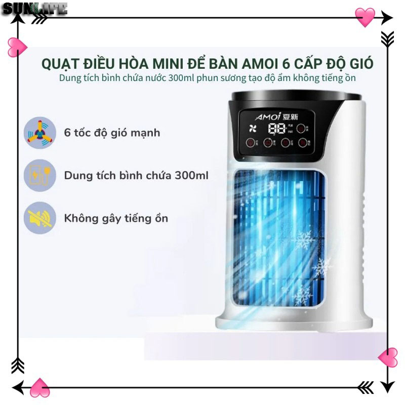 Quạt Điều Hoà Hơi Nước AMOI Mini Để Bàn 6 Cấp Độ Gió - Quạt Phun Sương Tạo Ẩm Làm Mát Nhanh Chóng
