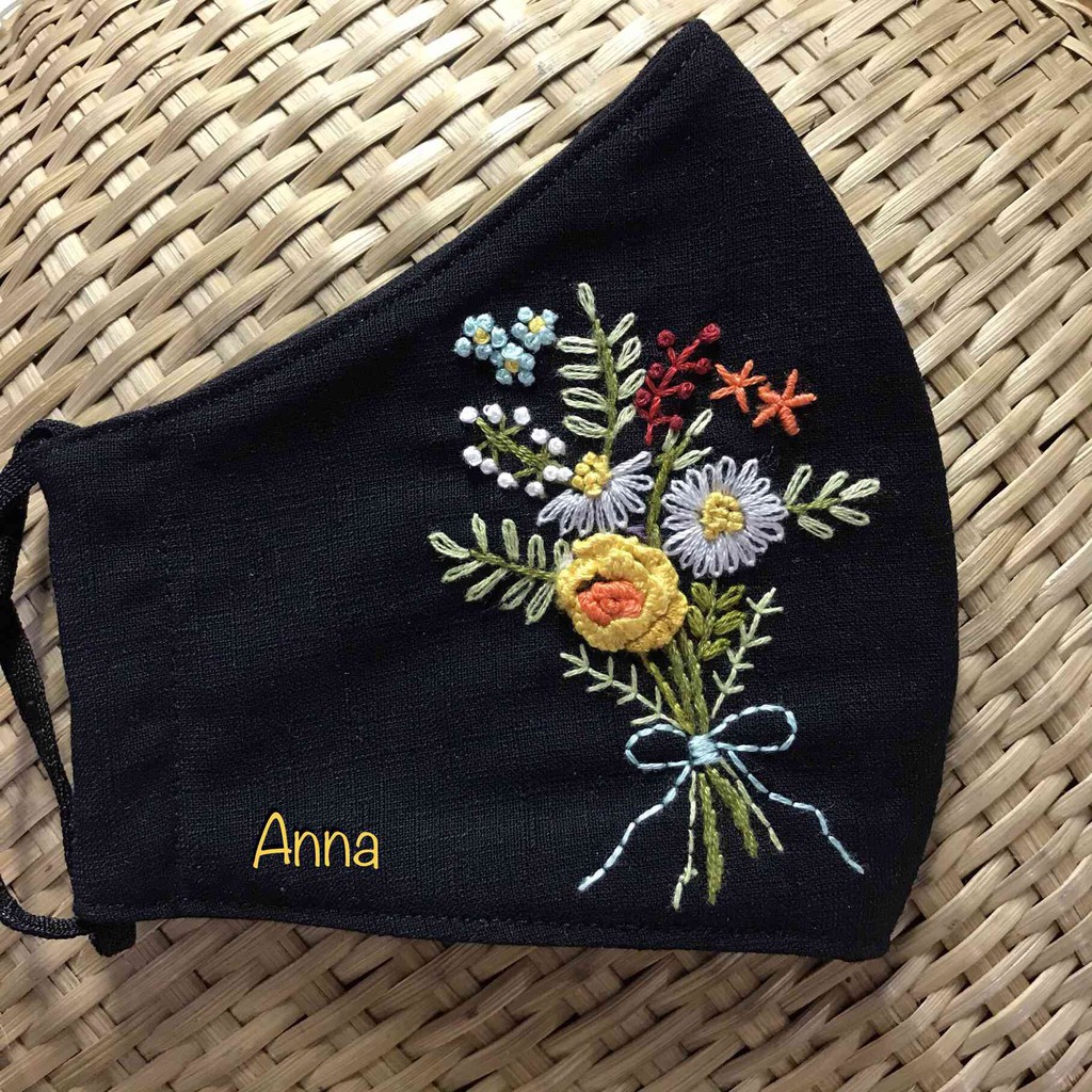 Khẩu trang vải thêu handmade AN30