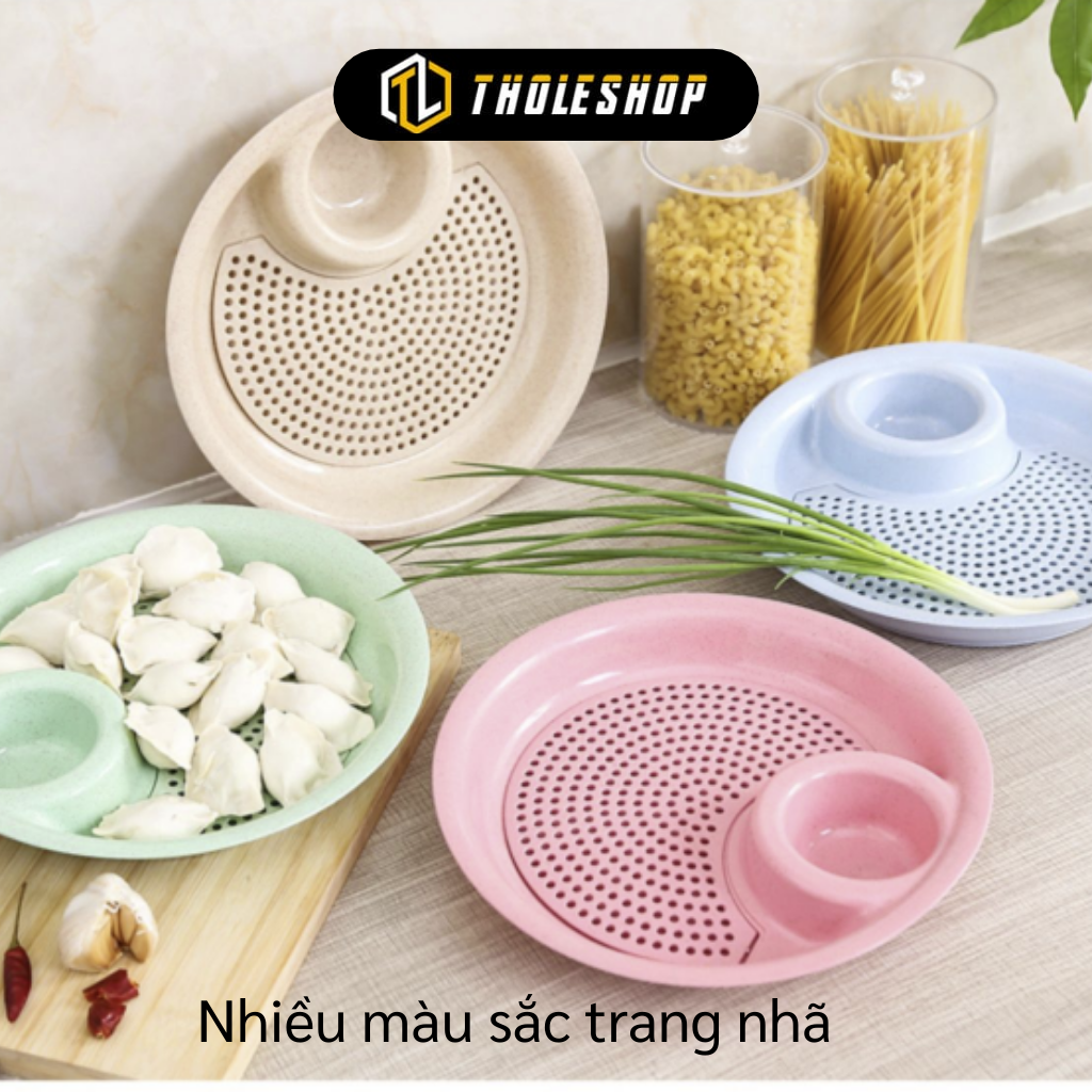 Khay đựng đồ ăn kèm bát nước chấm lúa mạch - Đĩa nhựa lúa mahcj chia 2 ngăn đừn hoa quả, đồ ăn, bánh bao và gia vị nước chấm có khay hứng nước