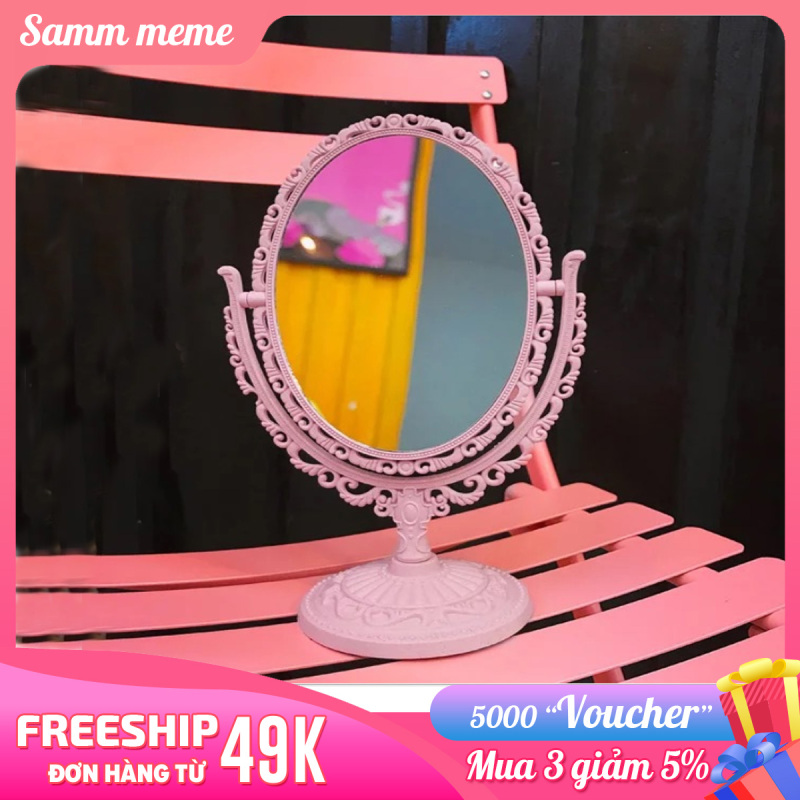 Gương để bàn trang điểm công chúa hình tim ,hình bầu dục - Gương trang điểm make up mini bản to 2 mặt gương - Gương soi trang điểm cute ,Samm meme