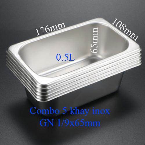 Combo 5 khay inox topping GN 1/9x65mm