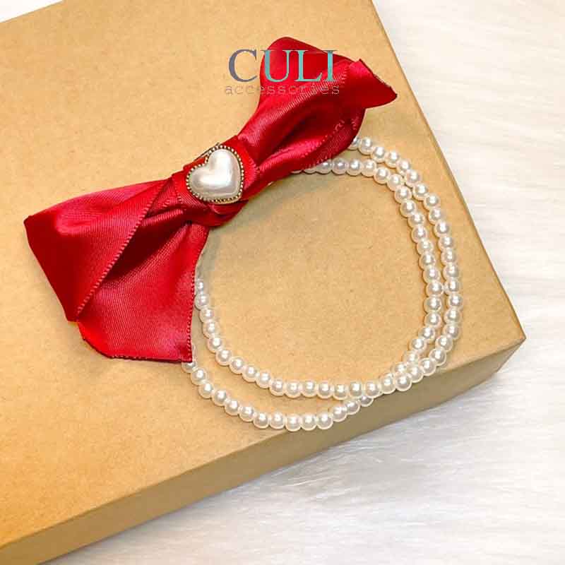 Cột tóc nơ dây ngọc trai xinh xắn