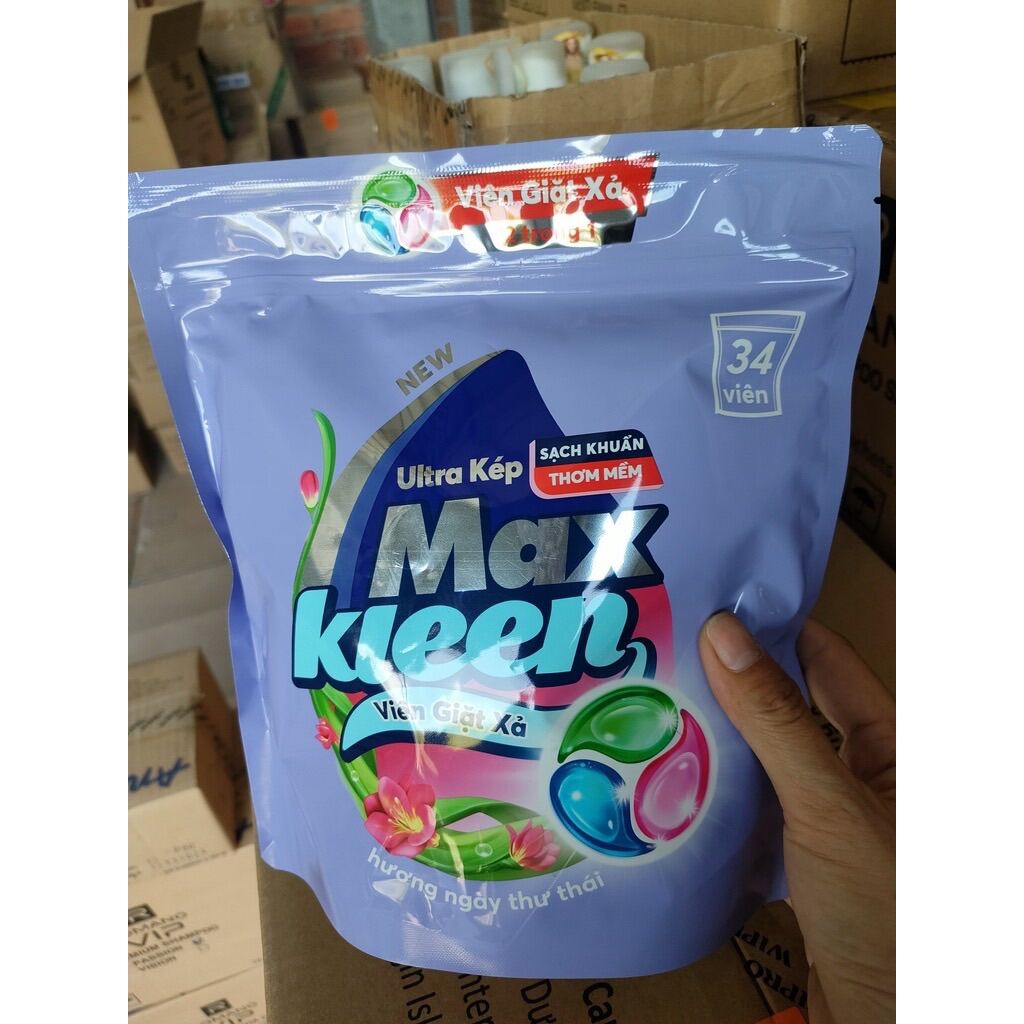(New) Viên Giặt Xả MaxKleen 2 Trong 1 (34 Viên/Túi)