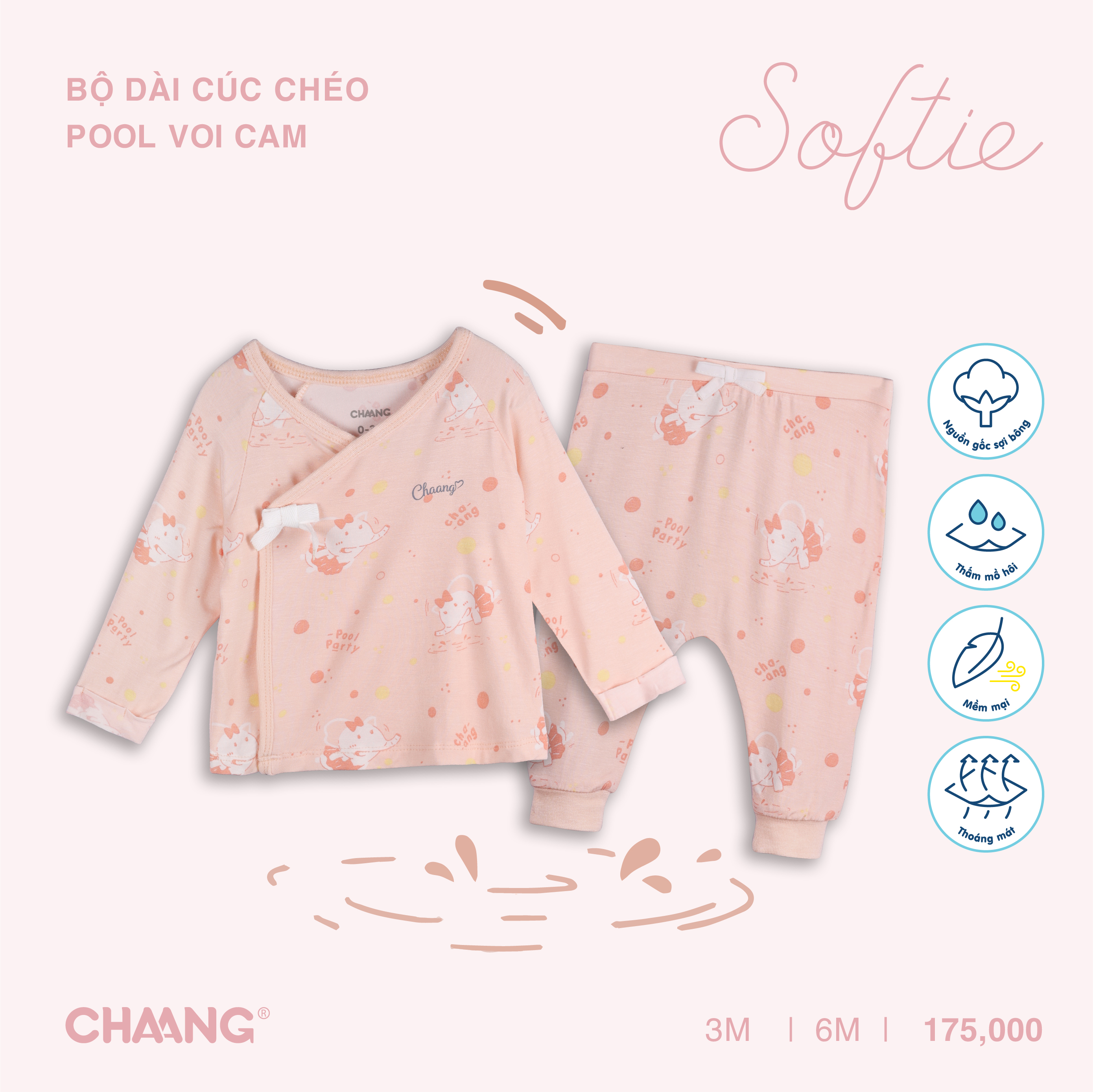 [CHAANG] Bộ dài cúc chéo sơ sinh Pool Chaang