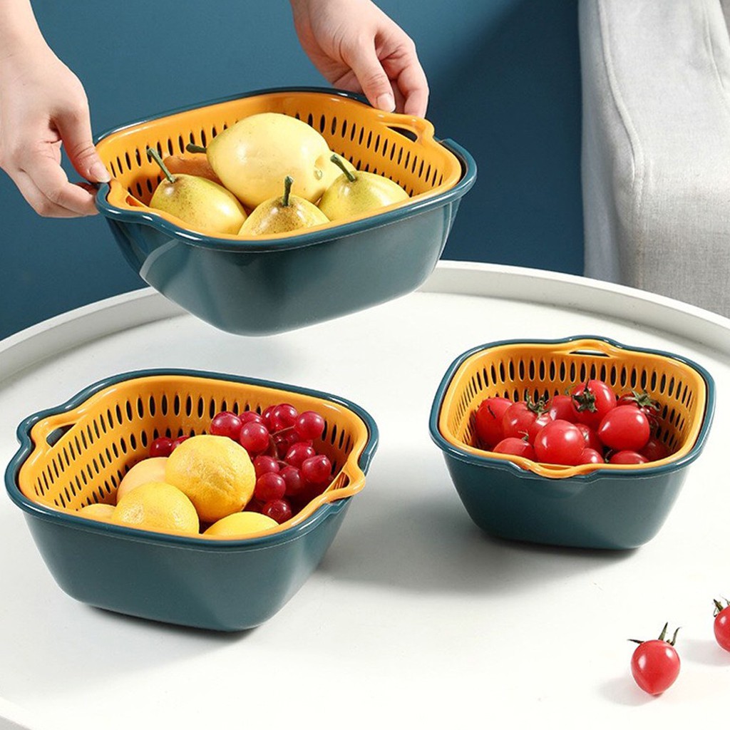 Combo rổ 6 món rổ nhựa 3 rổ và 3 chậu ráo nước cao cấp tiện lợi