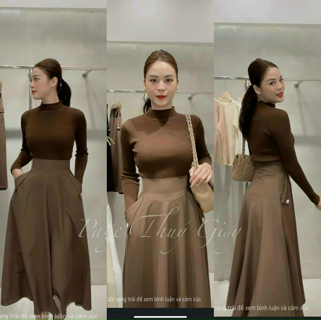 Chân váy dáng xòe tiểu thư dáng dài thời trang nữ