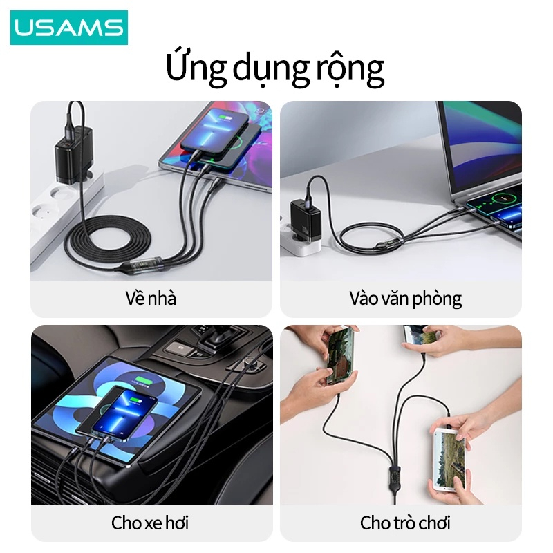 Dây Cáp Sạc Nhanh USAMS PD 100W 3 Trong 1 (Lightning+Type-C+Micro USB)