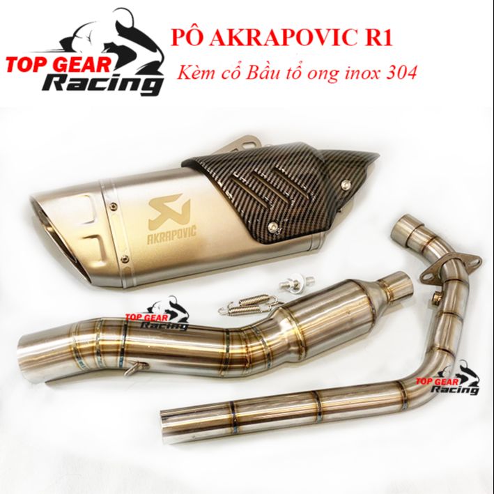 Pô Akrapovic R1 họng 51mm (đen, bạc)