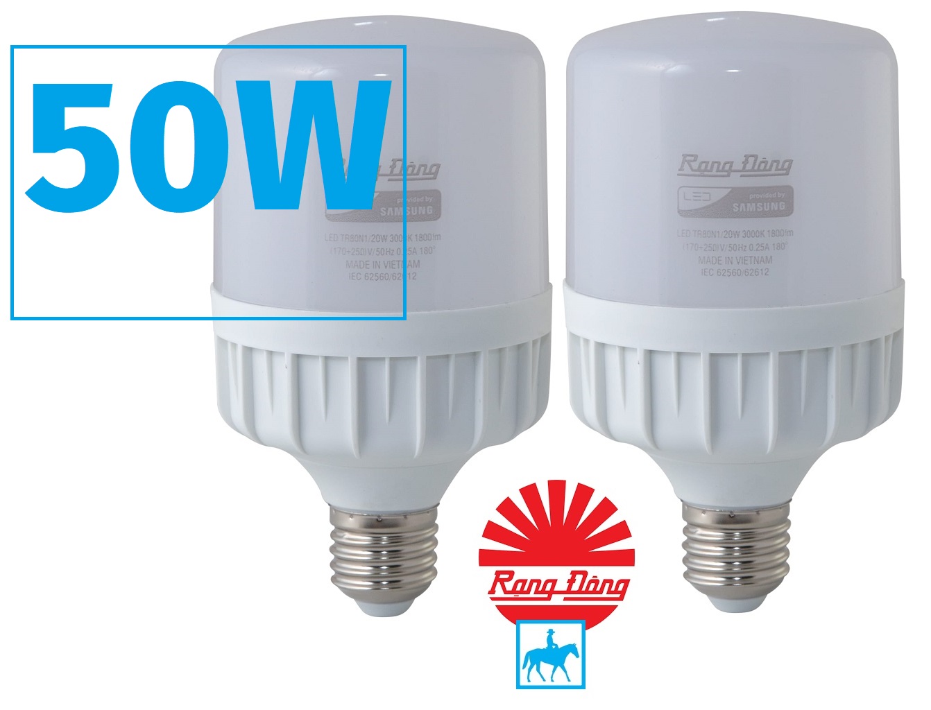 2 bóng đèn 50w rạng đông led bulb trụ e27