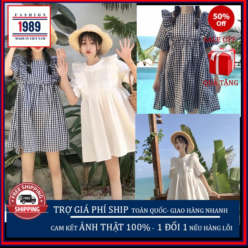 (ẢNH THẬT )Đầm babydoll -váy babydoll nữ ,váy hàn quốc ,VTA20 đầm hót nhất 2021 , đầm babydoll dáng ngắn 2 mầu trắng và kẻ cực chất , váy siêu rẻ , hàng tận xưởng ,thời trang 1989