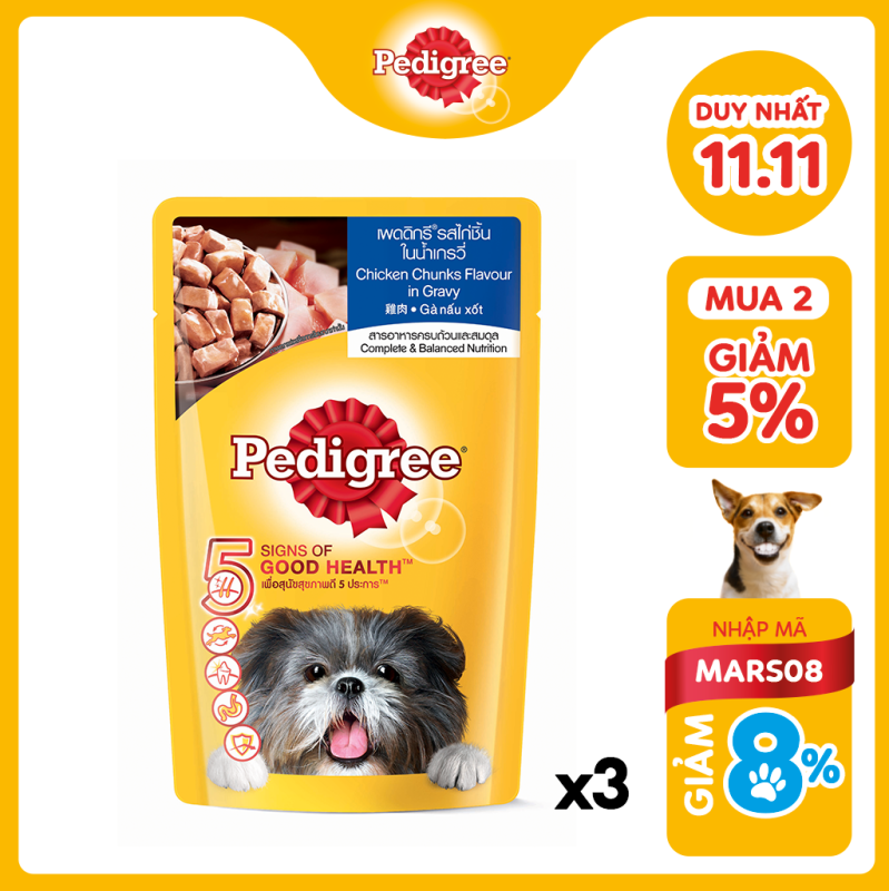 Bộ 3 túi thức ăn chó lớn dạng sốt Pedigree vị gà 130g
