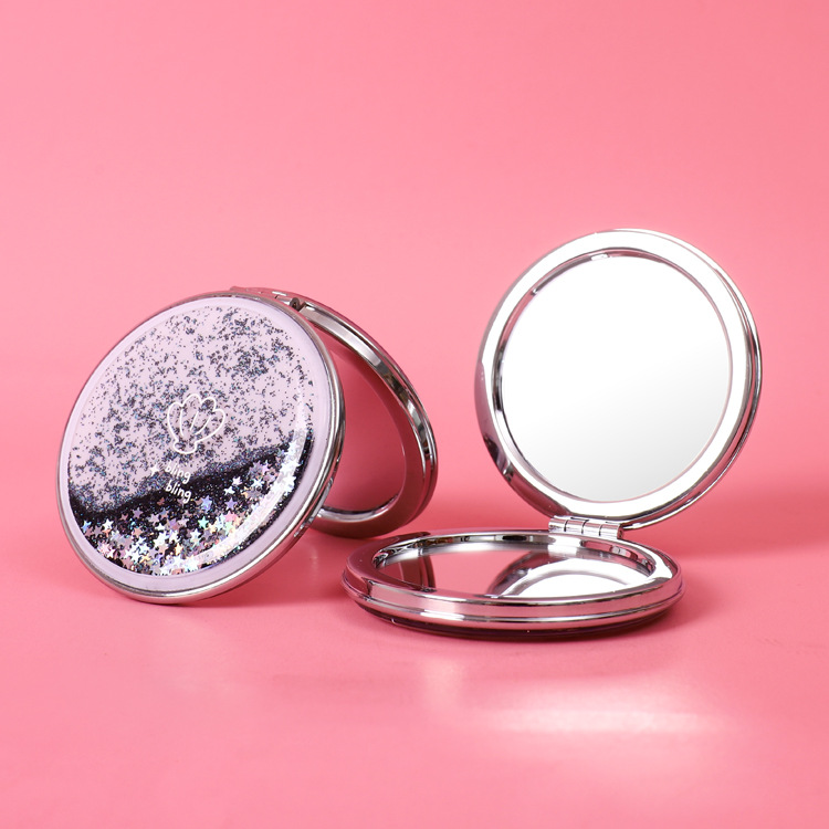 [HCM]Gương trang điểm mini gấp gọn 2 mặt kim tuyến lấp lánh ( dạng tròn)