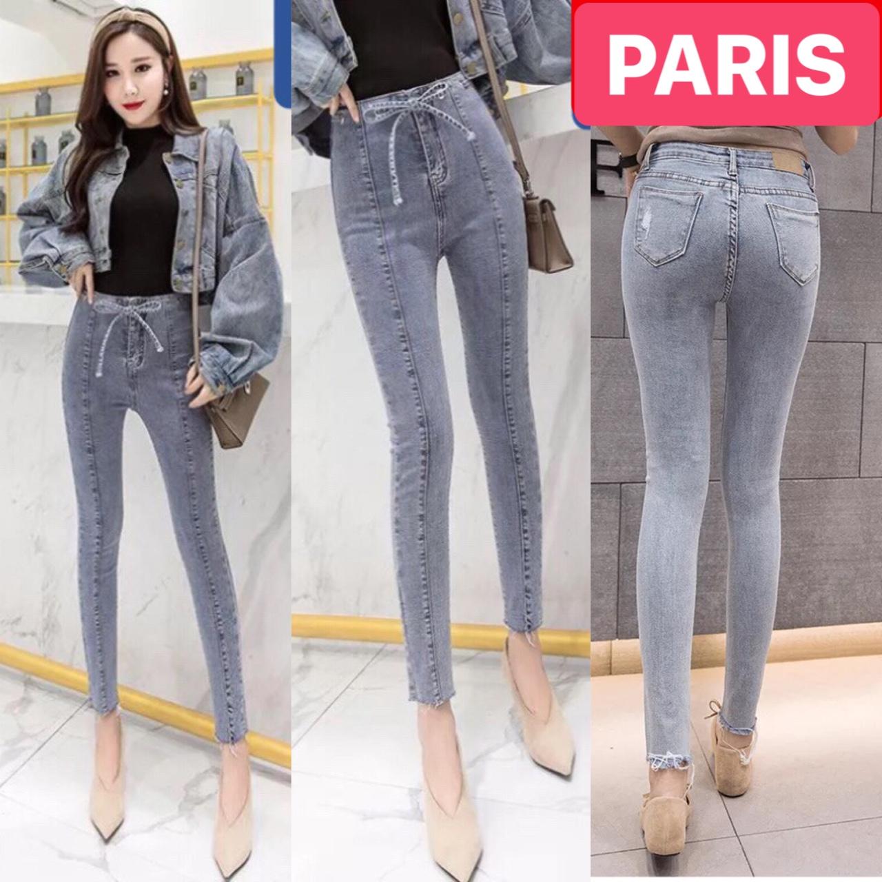 QUẦN JEAN NỮ CHẤT BÒ XANH THẮT NƠ LƯNG CAO NÂNG MÔNG PR-32 CAO CẤP - PARIS FASHION