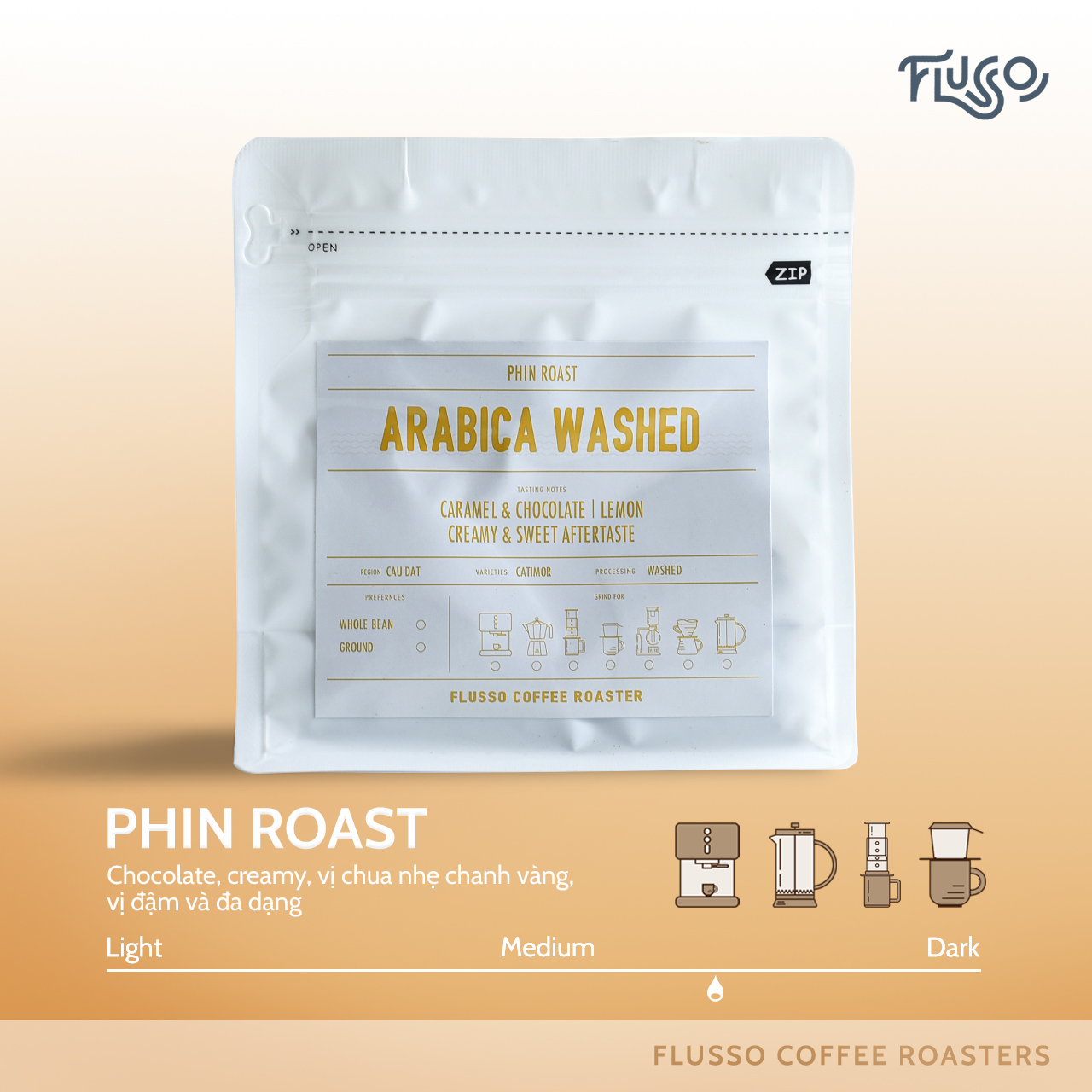 Cà Phê Pha Phin Nguyên Chất Flusso Arabica Washed - Flusso Specialty Coffee
