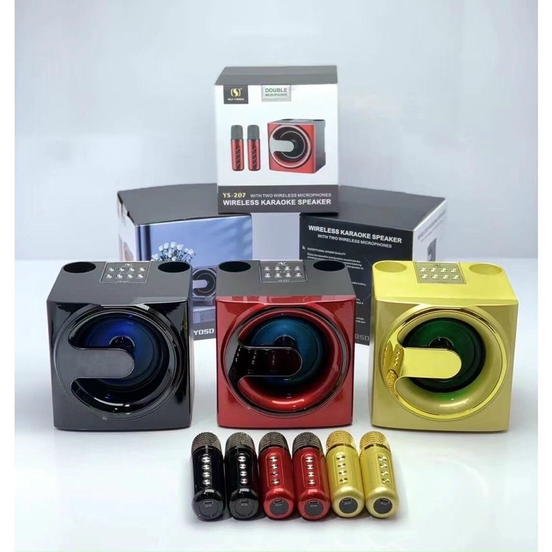 Loa bluetooth karaoke ys-207. tặng kèm 2 micro không dây