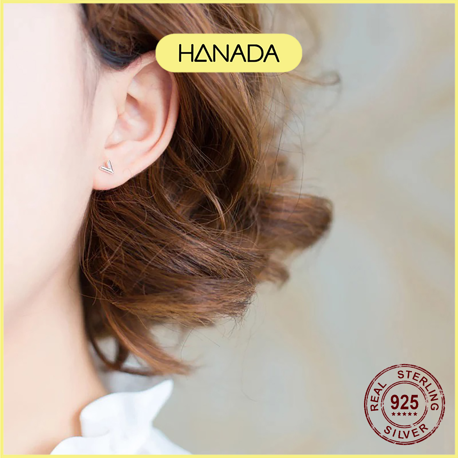 [HCM] Bông Tai Bạc 925 Hanada Chữ V 0463