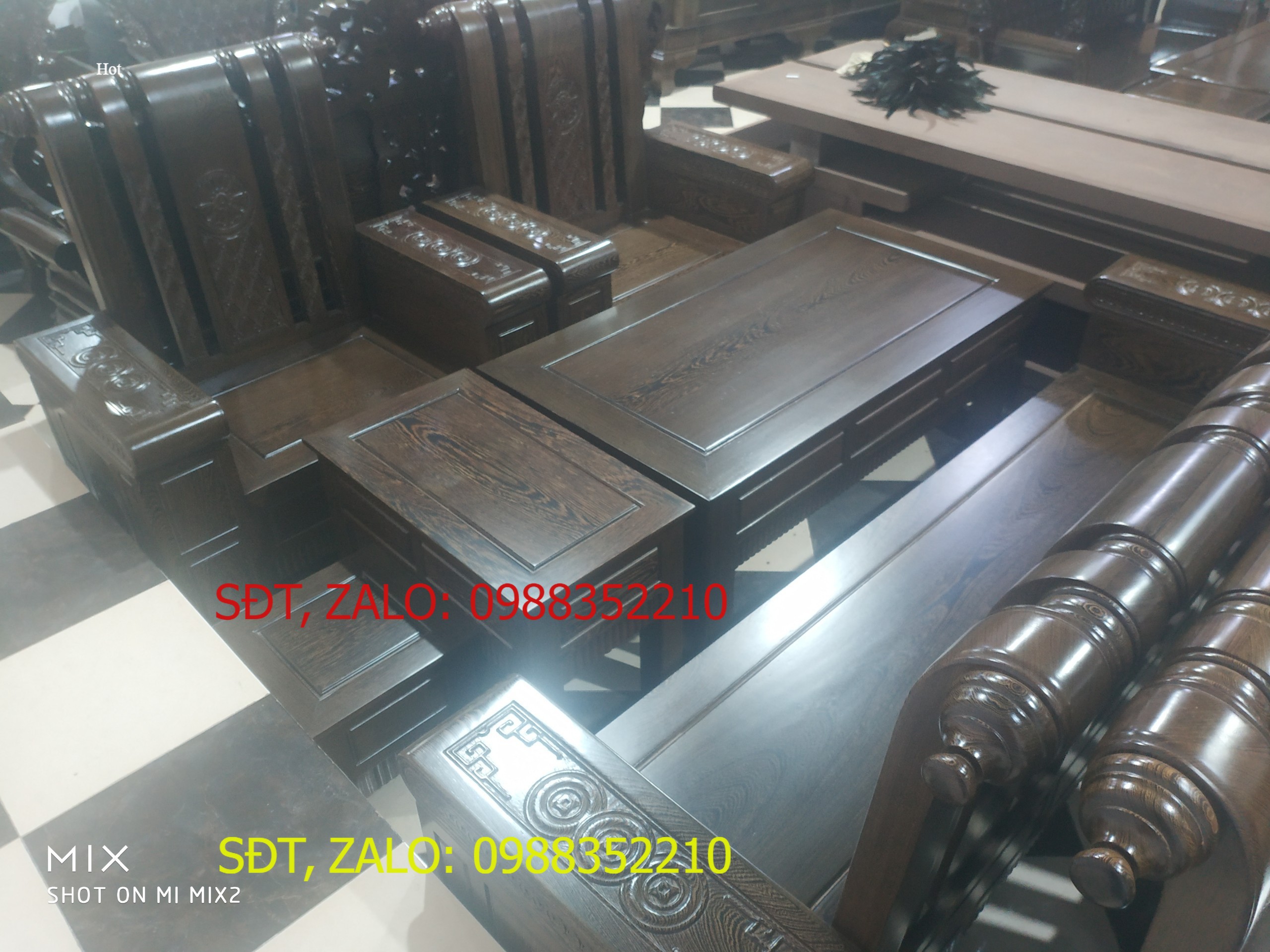 Bộ bàn ghế tân cổ điển gỗ mun đuôi công