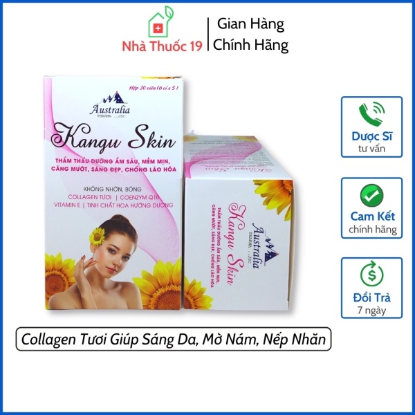 Viên Collagen Tươi Kangu Skin - Giúp Dưỡng Ẩm Sáng Da Mờ Thâm Nám và Vết Nhăn Giúp Tăng Độ Căng Bóng Cho Da (Hộp 30V)