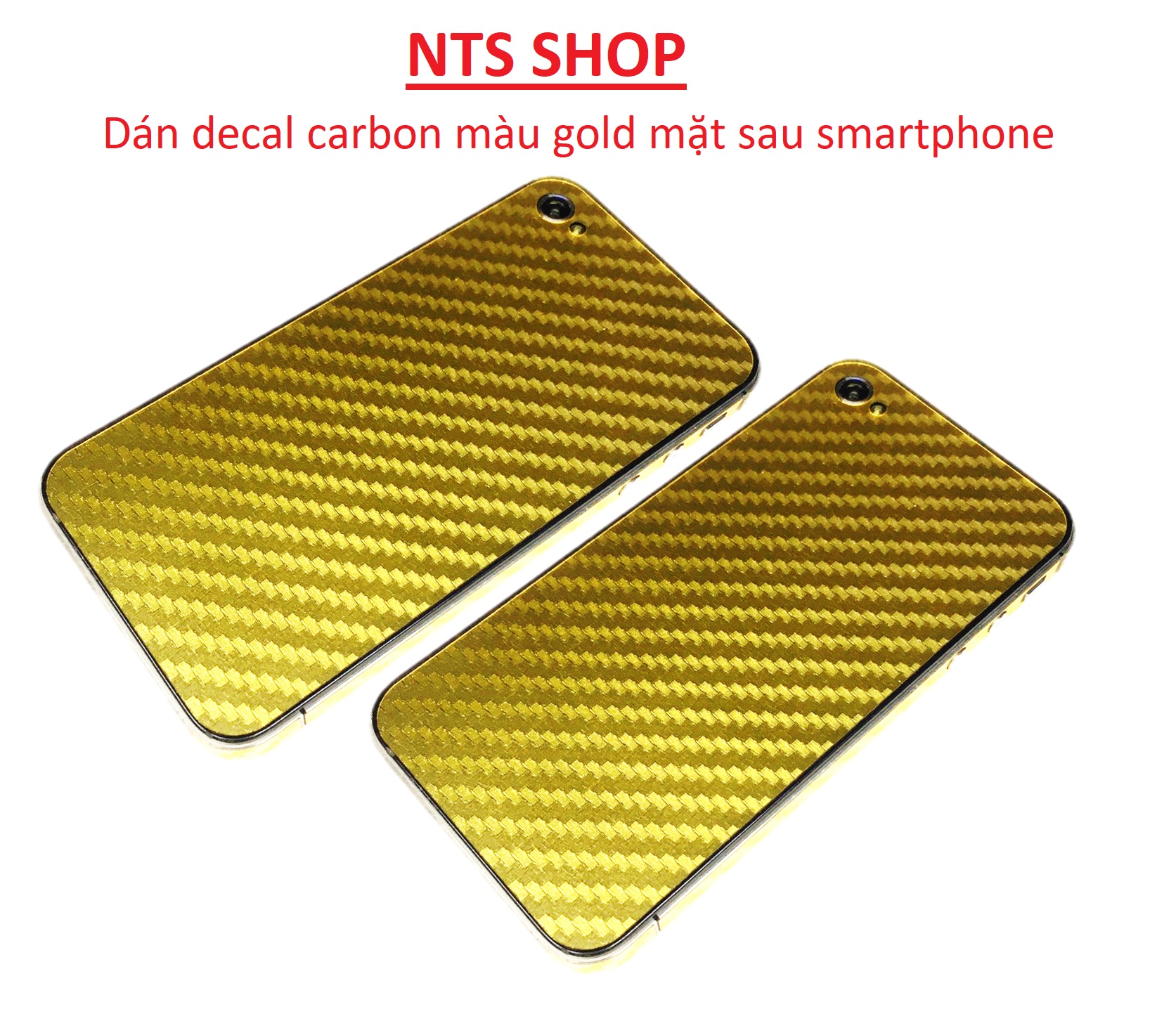 Dán decal carbon màu gold mặt sau smartphone