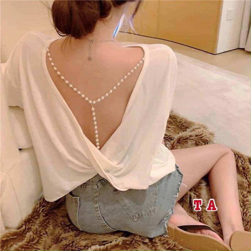 [HCM]Áo thun tay dài hở lưng dây chuỗi ngọc