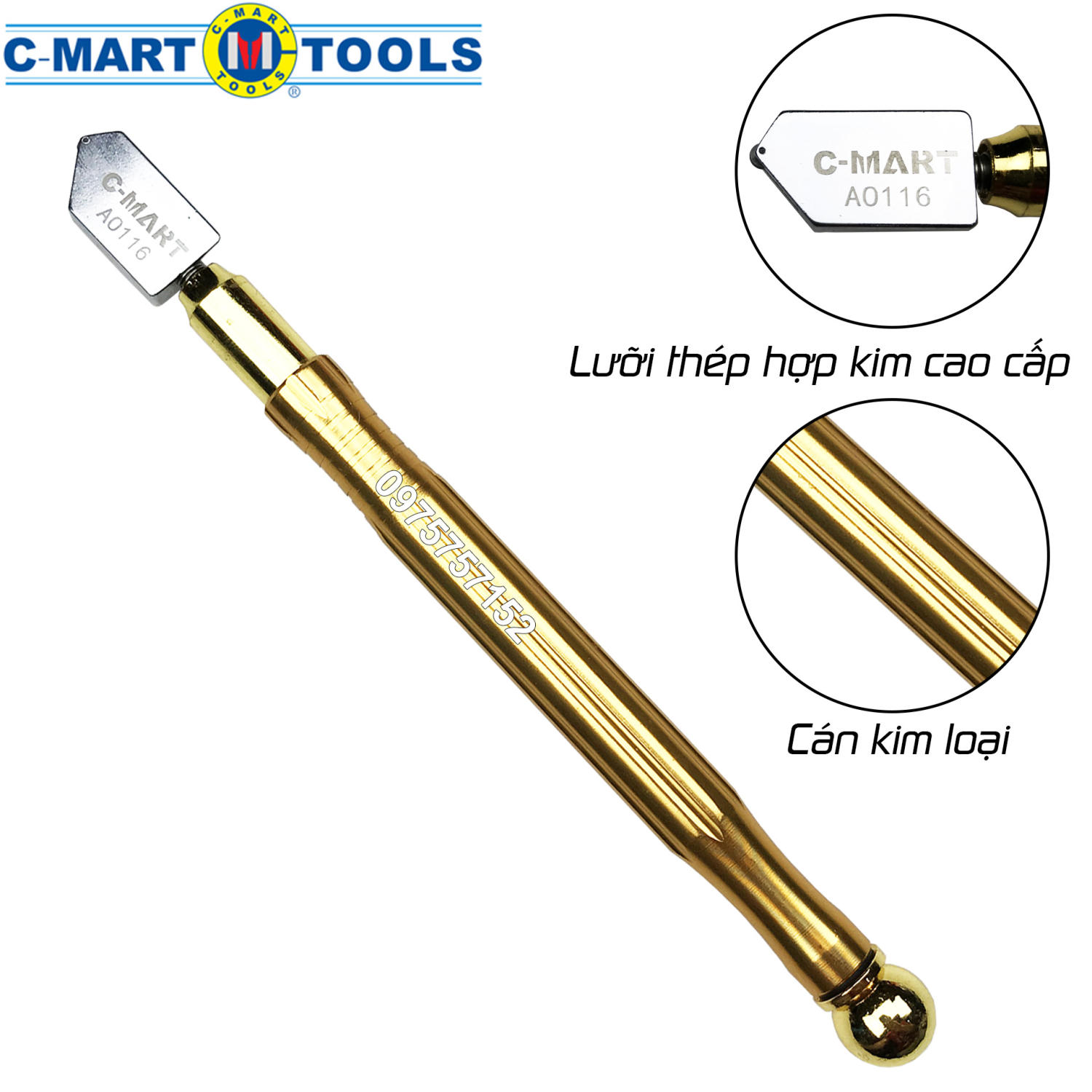 Dao cắt kính tay cầm đúc nhôm đúc nguyên khối hãng C-Mart A0116, dao cắt kiếng, thuỷ tinh, gương 2-19mm, đầu dao xoay 360 độ, bút cắt kiếng siêu sắc bén tra đâu tự động, dao cắt gạch men, dao cắt kính cầm tay đa năng
