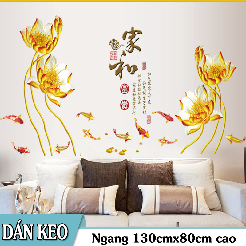 [HCM]Decal Trang Trí Tường - Hoa Sen Vàng Sáng Kèm Chữ